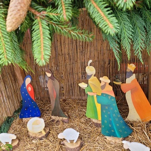 Kézzel festett betlehem figurák � nagy méretű karácsonyi dekoráció fa alappal, 40 cm, Karácsony, Karácsonyi kültéri dekoráció, Famegmunkálás, Festett tárgyak, MESKA