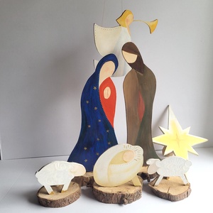 Kézzel festett betlehem figurák � nagy méretű karácsonyi dekoráció fa alappal, 40 cm - karácsony - karácsonyi kültéri dekoráció - Meska.hu