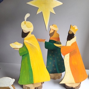 Kézzel festett betlehem figurák � nagy méretű karácsonyi dekoráció fa alappal, 40 cm - karácsony - karácsonyi kültéri dekoráció - Meska.hu