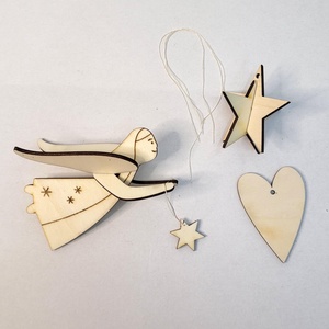Kifesthető fa dísz szett � repülő angyal, csillag és szív (lézervágott, 6�12 cm), DIY (Csináld magad), Egységcsomag, Famegmunkálás, Gravírozás, pirográfia, MESKA