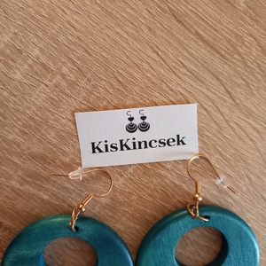 Karika sötét türkiz színű fa fülbevaló 4,5 cm átmérőjű  - ékszer - fülbevaló - karika fülbevaló - Meska.hu