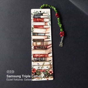Könyves mintájú fa könyvjelző 19,5x5,5 cm egyedi gyöngyös díszítéssel , Könyv & Zene, Könyvjelző, , MESKA