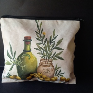 Neszesszer,  sminktáska,  tolltartó 21x19 cm, Táska & Tok, Neszesszer, Varrás, Olíva mintájú cipzáras vászon táska.  Tolltartónak   sminktáskának,  neszesszernek is használható. ..., MESKA