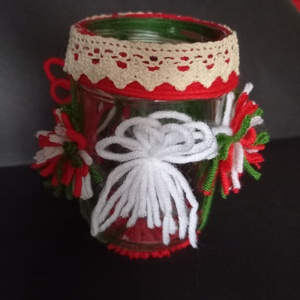 Egyedileg díszített üveg lámpás fényfüzérrel  - otthon & életmód - lámpa - asztali lámpa - Meska.hu