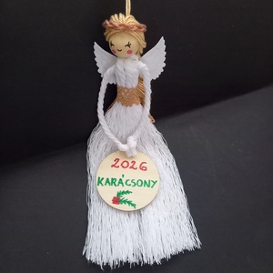 Karácsonyi makramé angyal, angyalka 19 cm - karácsony - karácsonyi lakásdekoráció - karácsonyfadíszek - Meska.hu