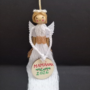Makramé angyal, angyalka 19 cm - karácsony - karácsonyi lakásdekoráció - karácsonyfadíszek - Meska.hu