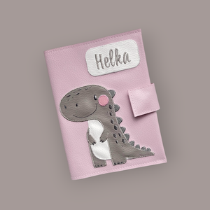 Púder alapon dínó mintás egészségügyi kiskönyv borító és irattartó névhímzéssel, Otthon & Életmód, Papír, írószer, Egészségügyi kiskönyv borító, Varrás, MESKA