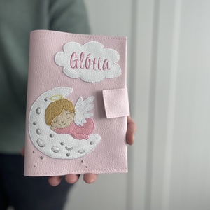 Világos rózsaszín alapon angyalka mintás kisgyerek irattartó és egészségügyi kiskönyv borító - Meska.hu