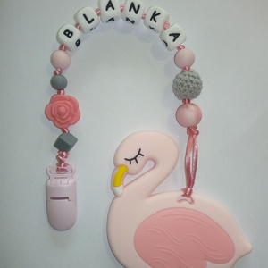 Szilikon rágcsalánc flamingó figurával, névvel - játék & sport - 3 éves kor alattiaknak - cumilánc - Meska.hu