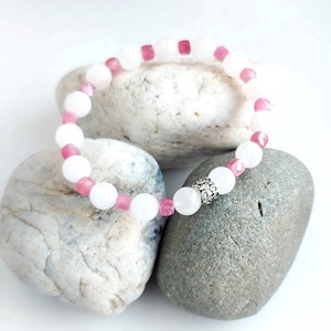 Összhang - rubellit holdkő drágakő karkötő, ásványkarkötő ezüsttel - ékszer - karkötő - gyöngyös karkötő - Meska.hu