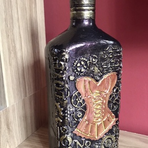 Legénybúcsúra, születésnapra steampunk whiskey-s üveg (1L), bronz-arany - otthon & életmód - dekoráció - asztal és polc dekoráció - díszüveg - Meska.hu