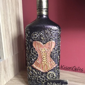 Legénybúcsúra, születésnapra steampunk whiskey-s üveg (1L), bronz-arany, Otthon & Lakás, Díszüveg, Dekoráció, Asztal és polc dekoráció, Festett tárgyak, MESKA