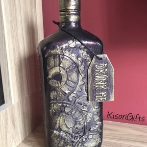 Legénybúcsúra, születésnapra steampunk whiskey-s üveg (1L), bronz-arany - otthon & életmód - dekoráció - asztal és polc dekoráció - díszüveg - Meska.hu