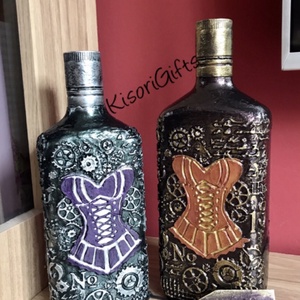 Legénybúcsúra, születésnapra steampunk whiskey-s üveg (0,7 L)  metál méregzöld - lila - otthon & lakás - dekoráció - asztal és polc dekoráció - díszüveg - Meska.hu