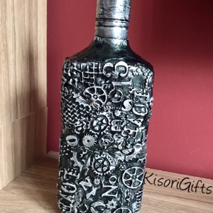 Legénybúcsúra, születésnapra steampunk whiskey-s üveg (0,7 L)  metál méregzöld - lila - otthon & életmód - dekoráció - asztal és polc dekoráció - díszüveg - Meska.hu