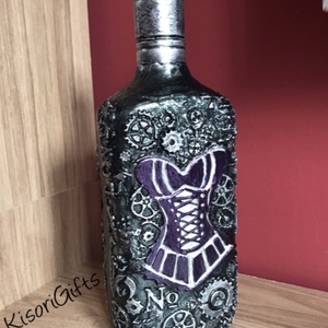 Legénybúcsúra, születésnapra steampunk whiskey-s üveg (0,7 L)  metál méregzöld - lila - otthon & életmód - dekoráció - asztal és polc dekoráció - díszüveg - Meska.hu