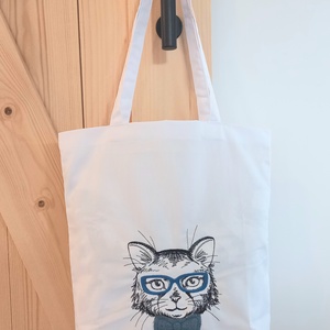 Macskás hímzett vászontáska  - táska & tok - bevásárlás & shopper táska - kenyeres zsák - Meska.hu