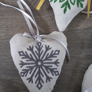 Len szív karácsonyfadísz - karácsony - adventi díszek - adventi asztaldísz - Meska.hu