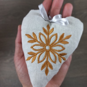 Len szív karácsonyfadísz - karácsony - adventi díszek - adventi asztaldísz - Meska.hu