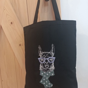 Hímzett vászontáska hajgumival / pöttyös láma - táska & tok - bevásárlás & shopper táska - kenyeres zsák - Meska.hu