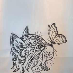 Pillangós cica hímzéses vászontáska  - táska & tok - bevásárlás & shopper táska - kenyeres zsák - Meska.hu
