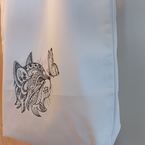 Pillangós cica hímzéses vászontáska  - táska & tok - bevásárlás & shopper táska - kenyeres zsák - Meska.hu