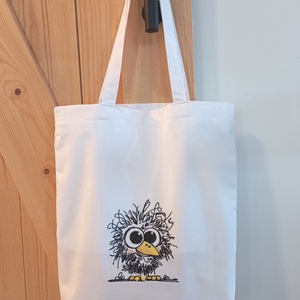 Hímzett vászontáska / kócos madár, Táska & Tok, Bevásárlás & Shopper táska, Shopper, textiltáska, szatyor, Hímzés, Varrás, MESKA