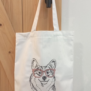 Hímzett vászontáska / szemüveges corgi kutya, Táska & Tok, Bevásárlás & Shopper táska, Kenyeres zsák, Hímzés, Varrás, MESKA