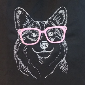 Selymes vászontáska szemüveges corgi hímzéssel - táska & tok - bevásárlás & shopper táska - shopper, textiltáska, szatyor - Meska.hu