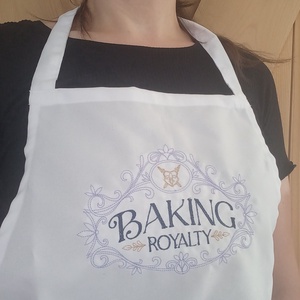 Hímzett kötény-Baking royality/fehér - Meska.hu