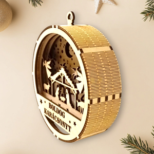 Karácsonyi Betlehem dekor doboz kör alakú LED világítással  meghitt, ünnepi asztaldísz - karácsony - karácsonyi lakásdekoráció - karácsonyfadíszek - Meska.hu