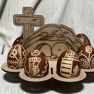 Húsvéti fa tojásállvány Üres sír motívummal � szakrális asztali dekoráció, Otthon & Életmód, Dekoráció, Húsvéti asztaldíszek, Gravírozás, pirográfia, MESKA