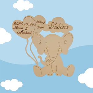 Gravírozott elefántos babaszületési emléktábla � egyedi névre szóló falidísz, Baba - mama, Babaszoba dekoráció, Gyerek névtábla, , MESKA