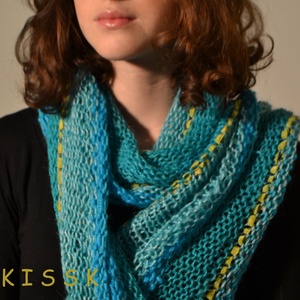 Türkizkék és zöld kézzel kötött sál - ruha & divat - sál, sapka, kendő - sál - Meska.hu