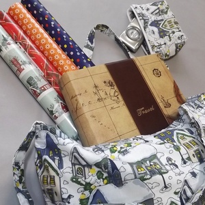 Havas házak, téli mintájú bevásárló szatyor és neszesszer szett - Nagy méret - táska & tok - bevásárlás & shopper táska - shopper, textiltáska, szatyor - Meska.hu