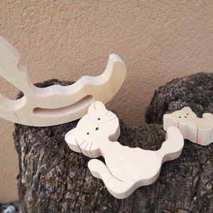 Hintázó cicák puzzle - művészet - szobor - fa - Meska.hu