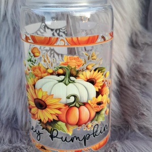 Őszi tök mintás műanyag pohár szívószállal - otthon & életmód - konyhafelszerelés, tálalás - tálalás - pohár - Meska.hu