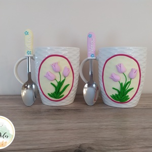 Névre szóló tulipános szett, Otthon & Életmód, Konyhafelszerelés, tálalás, Tálalás, Bögre & Csésze, Gyurma, MESKA