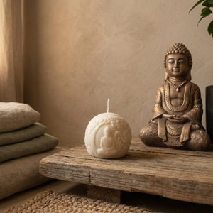 Kézműves Buddha dizájn gömbgyertya, Otthon & Életmód, Gyertya, illat, aroma, Gyertya, Gyertya-, mécseskészítés, MESKA