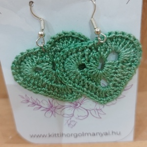 Horgolt szív alakú fülbevaló, Ékszer, Fülbevaló, Lógó fülbevaló, Horgolás, MESKA