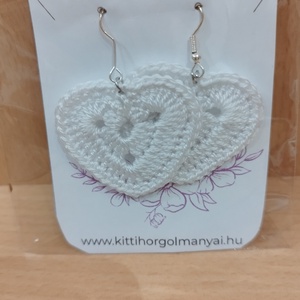 Horgolt szív alakú fülbevaló, Ékszer, Fülbevaló, Lógó fülbevaló, Horgolás, MESKA