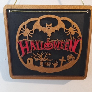Halloween fa tábla , ajtódísz , Otthon & Életmód, Dekoráció, Halloween, Halloweeni tök, Famegmunkálás, MESKA
