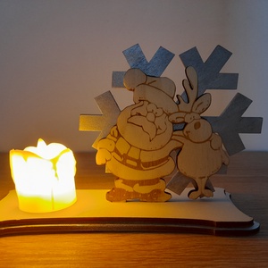 Mikulás és rudolf téli karácsonyi mécsestartó , Karácsony, Karácsonyi lakásdekoráció, Karácsonyi lakásdíszek, Famegmunkálás, Gravírozás, pirográfia, MESKA