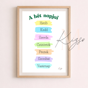  A hét napjai  gyerek falikép  Pasztell oktató poszter - Meska.hu