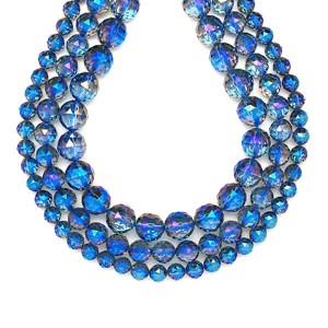 Aura kvarc fazettált háromszög kék golyó 8mm  ékszerkészítő alapanyag (füzér), Kellékek & szerszámok, Ásvány alapanyag, Ásványfüzér, , MESKA