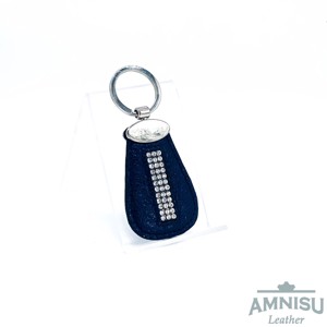 Metál sötétkék csepp alakú swarovski köves bőr kulcstartó H6008OK - Meska.hu