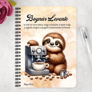 Személyre szabható - Barista Kávés lajhár mintás A5-ös füzet - otthon & életmód - papír, írószer - jegyzetfüzet & napló - Meska.hu