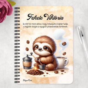 Személyre szabható - Kávés lajhár és frissen pörkölt kávé mintás A6-os füzet - otthon & életmód - papír, írószer - jegyzetfüzet & napló - Meska.hu