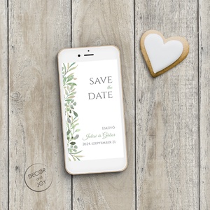 Save the Date kártya okostelefonra  digitális meghívó - greenery, Esküvő, Meghívó & Kártya, Meghívó, Fotó, grafika, rajz, illusztráció, MESKA