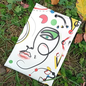 Textilbőr könyvtok, Miro stílusú képpel - Meska.hu